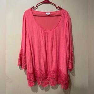 Avenue Pink Crochet Accent Tunic